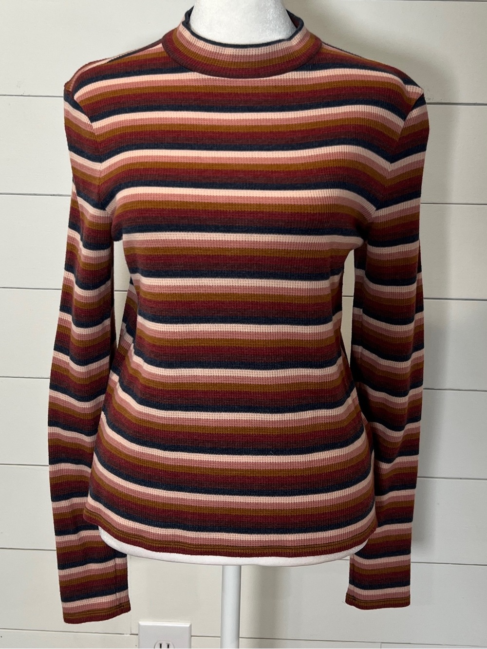 American Eagle Striped Long-Sleeve Knit Top in Multi-Color